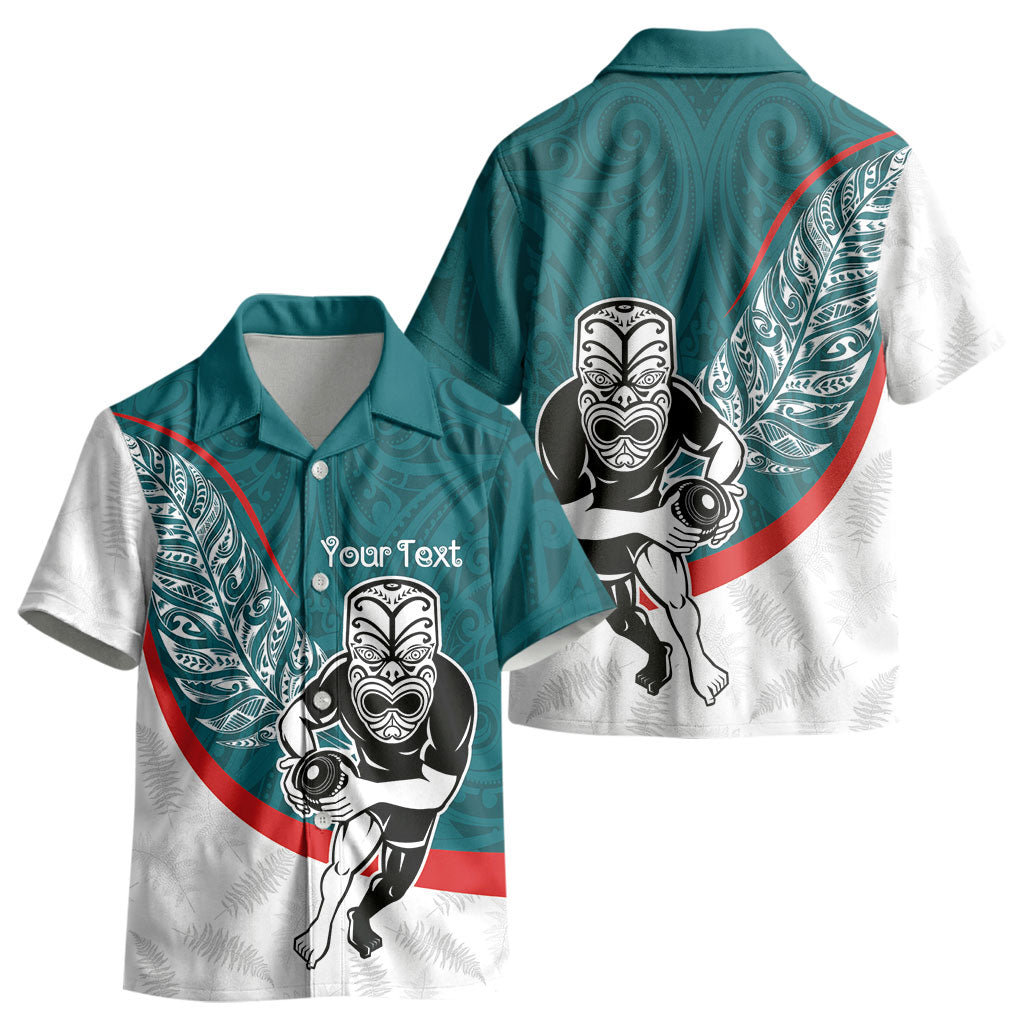 Personalised Aotearoa Lawn Bowls Kid Hawaiian Shirt Maori Warrior and Silver Fern Sporty Style Teal