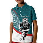 Personalised Aotearoa Lawn Bowls Kid Polo Shirt Maori Warrior and Silver Fern Sporty Style Teal