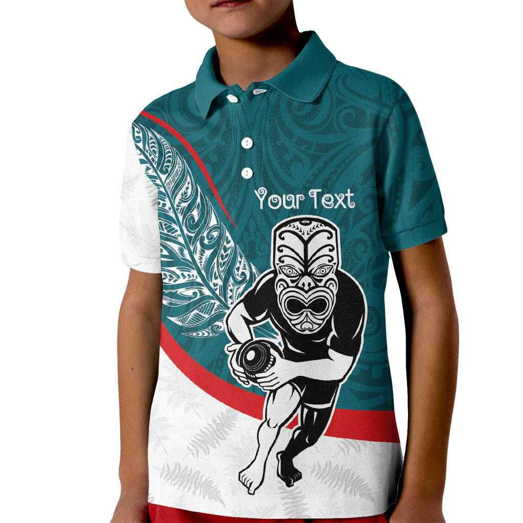 Personalised Aotearoa Lawn Bowls Kid Polo Shirt Maori Warrior and Silver Fern Sporty Style Teal