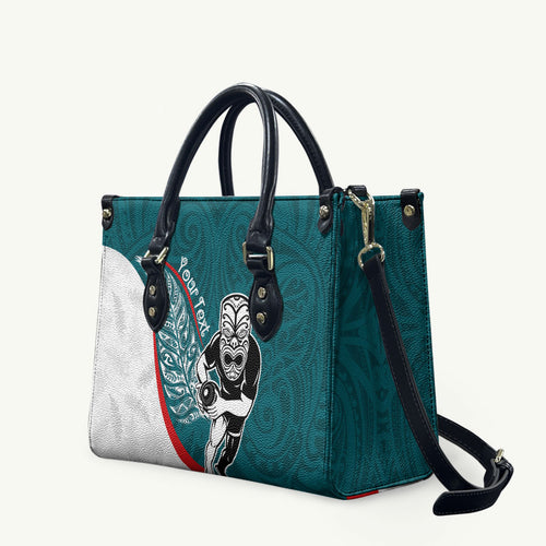 Personalised Aotearoa Lawn Bowls Leather Bag Maori Warrior and Silver Fern Sporty Style Teal