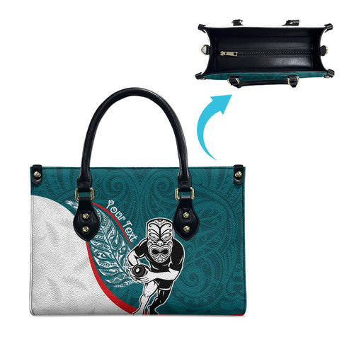 Personalised Aotearoa Lawn Bowls Leather Bag Maori Warrior and Silver Fern Sporty Style Teal