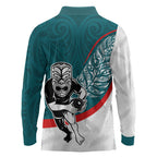Personalised Aotearoa Lawn Bowls Long Sleeve Polo Shirt Maori Warrior and Silver Fern Sporty Style Teal