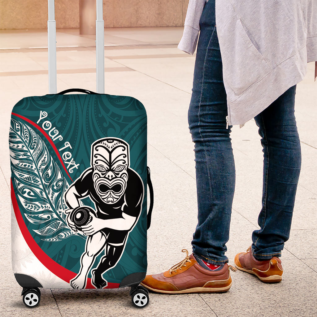 Personalised Aotearoa Lawn Bowls Luggage Cover Maori Warrior and Silver Fern Sporty Style Teal