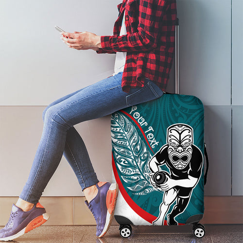 Personalised Aotearoa Lawn Bowls Luggage Cover Maori Warrior and Silver Fern Sporty Style Teal