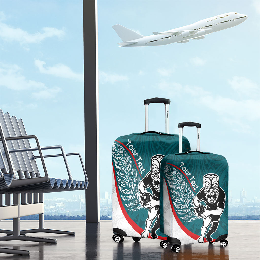 Personalised Aotearoa Lawn Bowls Luggage Cover Maori Warrior and Silver Fern Sporty Style Teal