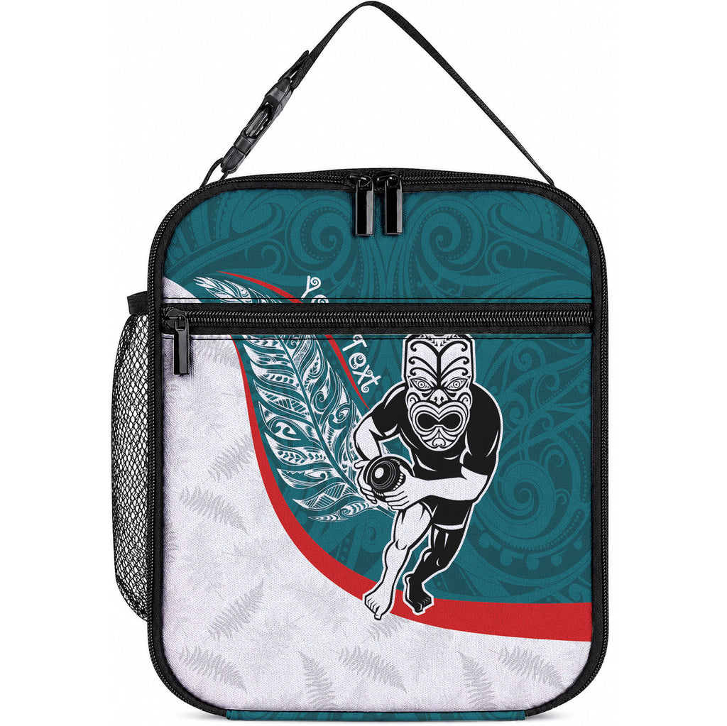 Personalised Aotearoa Lawn Bowls Lunch Bag Maori Warrior and Silver Fern Sporty Style Teal
