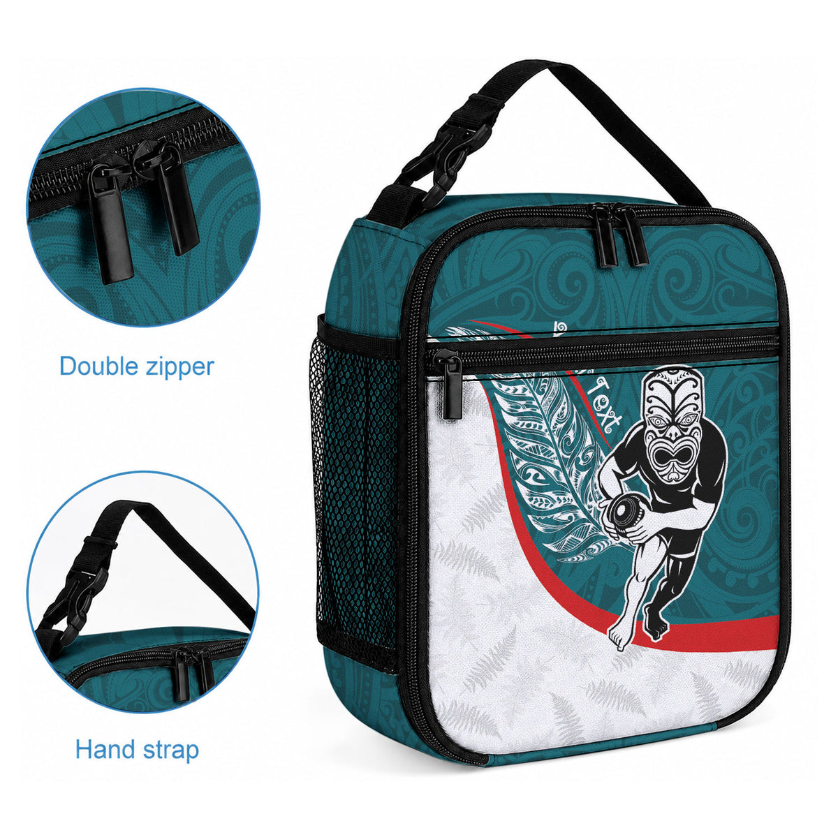 Personalised Aotearoa Lawn Bowls Lunch Bag Maori Warrior and Silver Fern Sporty Style Teal
