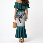 Personalised Aotearoa Lawn Bowls Mermaid Dress Maori Warrior and Silver Fern Sporty Style Teal