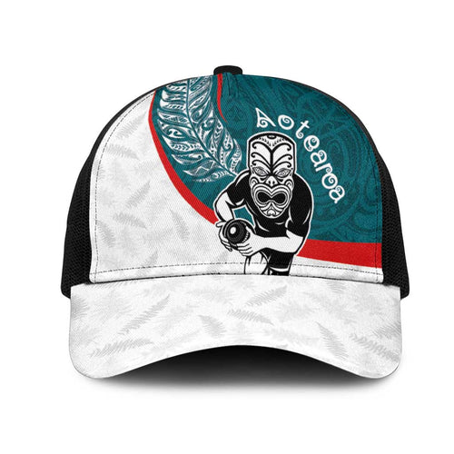 Aotearoa Lawn Bowls Mesh Trucker Cap Maori Warrior and Silver Fern Sporty Style Teal
