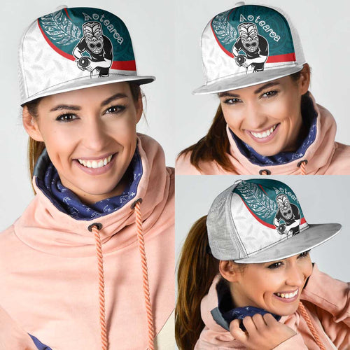 Aotearoa Lawn Bowls Mesh Trucker Cap Maori Warrior and Silver Fern Sporty Style Teal