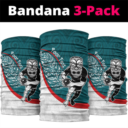 Personalised Aotearoa Lawn Bowls Neck Gaiter Maori Warrior and Silver Fern Sporty Style Teal