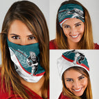 Personalised Aotearoa Lawn Bowls Neck Gaiter Maori Warrior and Silver Fern Sporty Style Teal