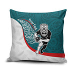 Personalised Aotearoa Lawn Bowls Pillow Cover Maori Warrior and Silver Fern Sporty Style Teal