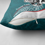 Personalised Aotearoa Lawn Bowls Pillow Cover Maori Warrior and Silver Fern Sporty Style Teal