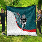 Personalised Aotearoa Lawn Bowls Quilt Maori Warrior and Silver Fern Sporty Style Teal