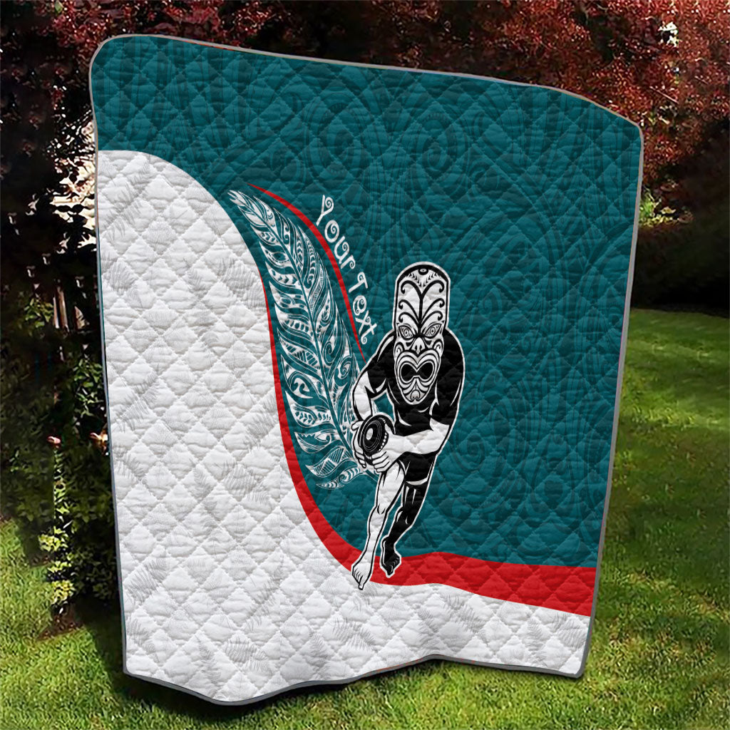 Personalised Aotearoa Lawn Bowls Quilt Maori Warrior and Silver Fern Sporty Style Teal