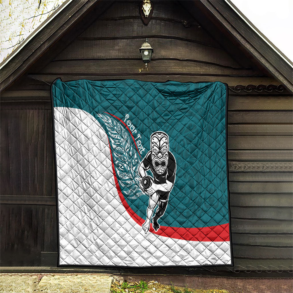 Personalised Aotearoa Lawn Bowls Quilt Maori Warrior and Silver Fern Sporty Style Teal