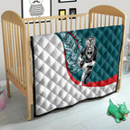 Personalised Aotearoa Lawn Bowls Quilt Maori Warrior and Silver Fern Sporty Style Teal