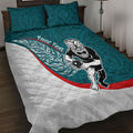 Personalised Aotearoa Lawn Bowls Quilt Bed Set Maori Warrior and Silver Fern Sporty Style Teal