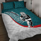 Personalised Aotearoa Lawn Bowls Quilt Bed Set Maori Warrior and Silver Fern Sporty Style Teal