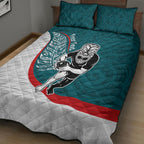 Personalised Aotearoa Lawn Bowls Quilt Bed Set Maori Warrior and Silver Fern Sporty Style Teal