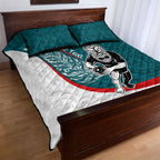 Personalised Aotearoa Lawn Bowls Quilt Bed Set Maori Warrior and Silver Fern Sporty Style Teal