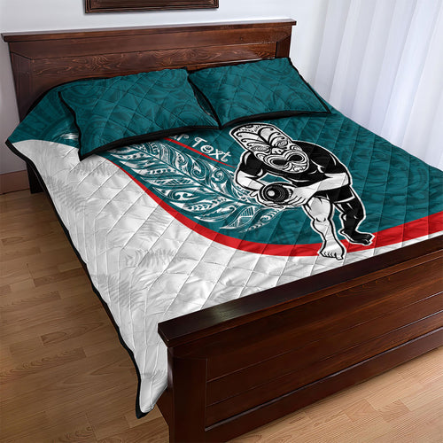 Personalised Aotearoa Lawn Bowls Quilt Bed Set Maori Warrior and Silver Fern Sporty Style Teal