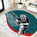 Personalised Aotearoa Lawn Bowls Round Carpet Maori Warrior and Silver Fern Sporty Style Teal