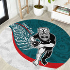 Personalised Aotearoa Lawn Bowls Round Carpet Maori Warrior and Silver Fern Sporty Style Teal