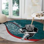 Personalised Aotearoa Lawn Bowls Round Carpet Maori Warrior and Silver Fern Sporty Style Teal