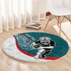 Personalised Aotearoa Lawn Bowls Round Carpet Maori Warrior and Silver Fern Sporty Style Teal