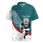 Personalised Aotearoa Lawn Bowls Rugby Jersey Maori Warrior and Silver Fern Sporty Style Teal