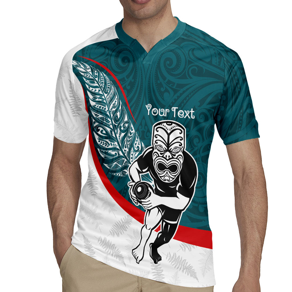 Personalised Aotearoa Lawn Bowls Rugby Jersey Maori Warrior and Silver Fern Sporty Style Teal