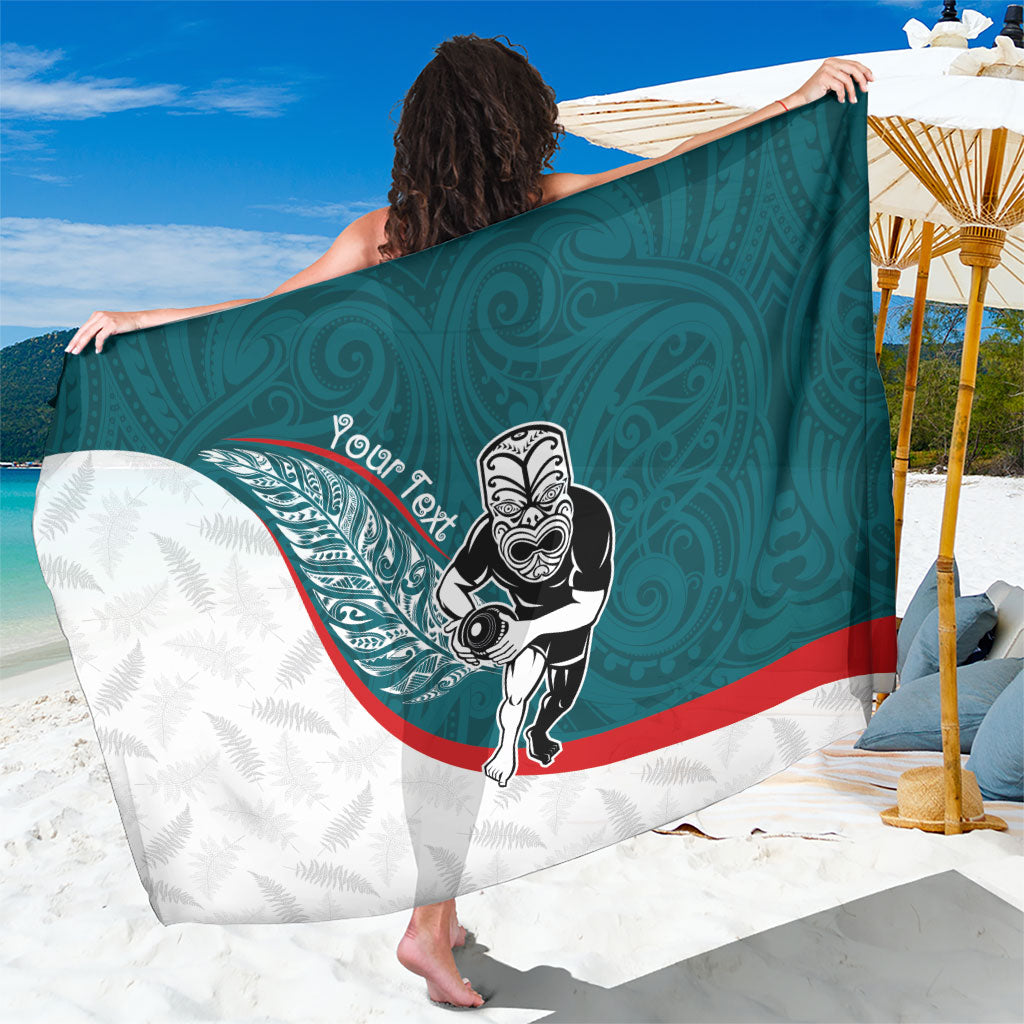 Personalised Aotearoa Lawn Bowls Sarong Maori Warrior and Silver Fern Sporty Style Teal