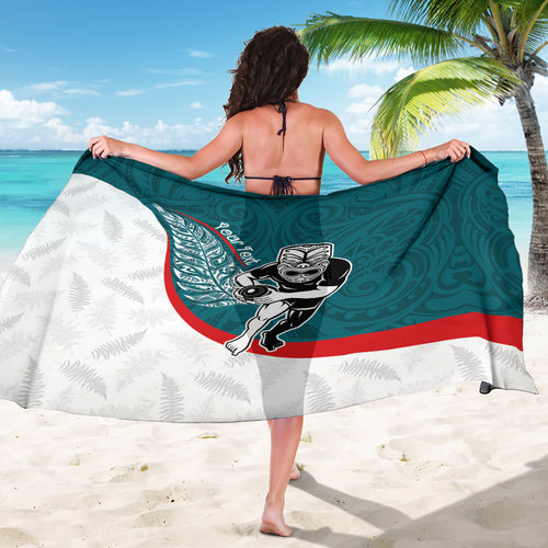 Personalised Aotearoa Lawn Bowls Sarong Maori Warrior and Silver Fern Sporty Style Teal