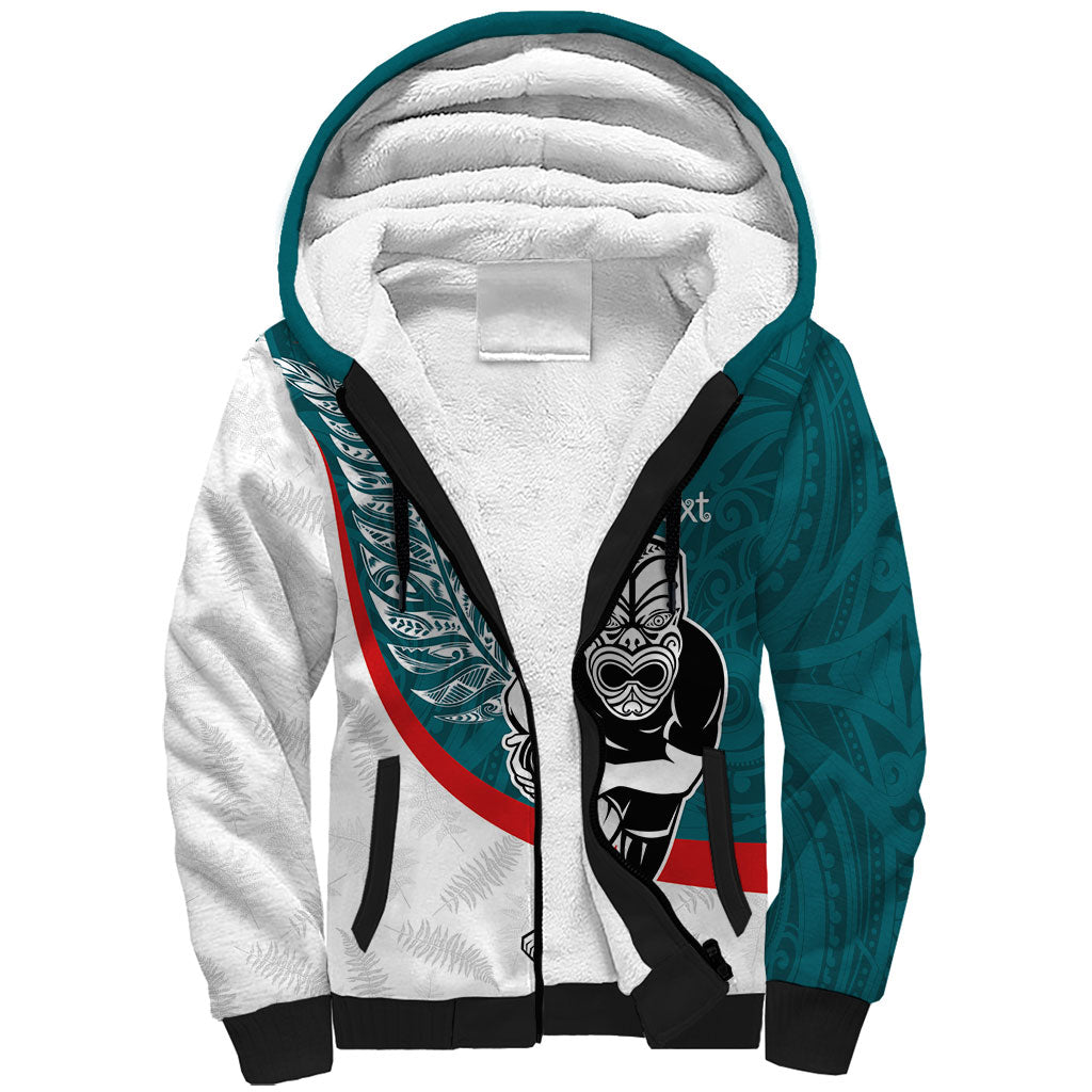 Personalised Aotearoa Lawn Bowls Sherpa Hoodie Maori Warrior and Silver Fern Sporty Style Teal