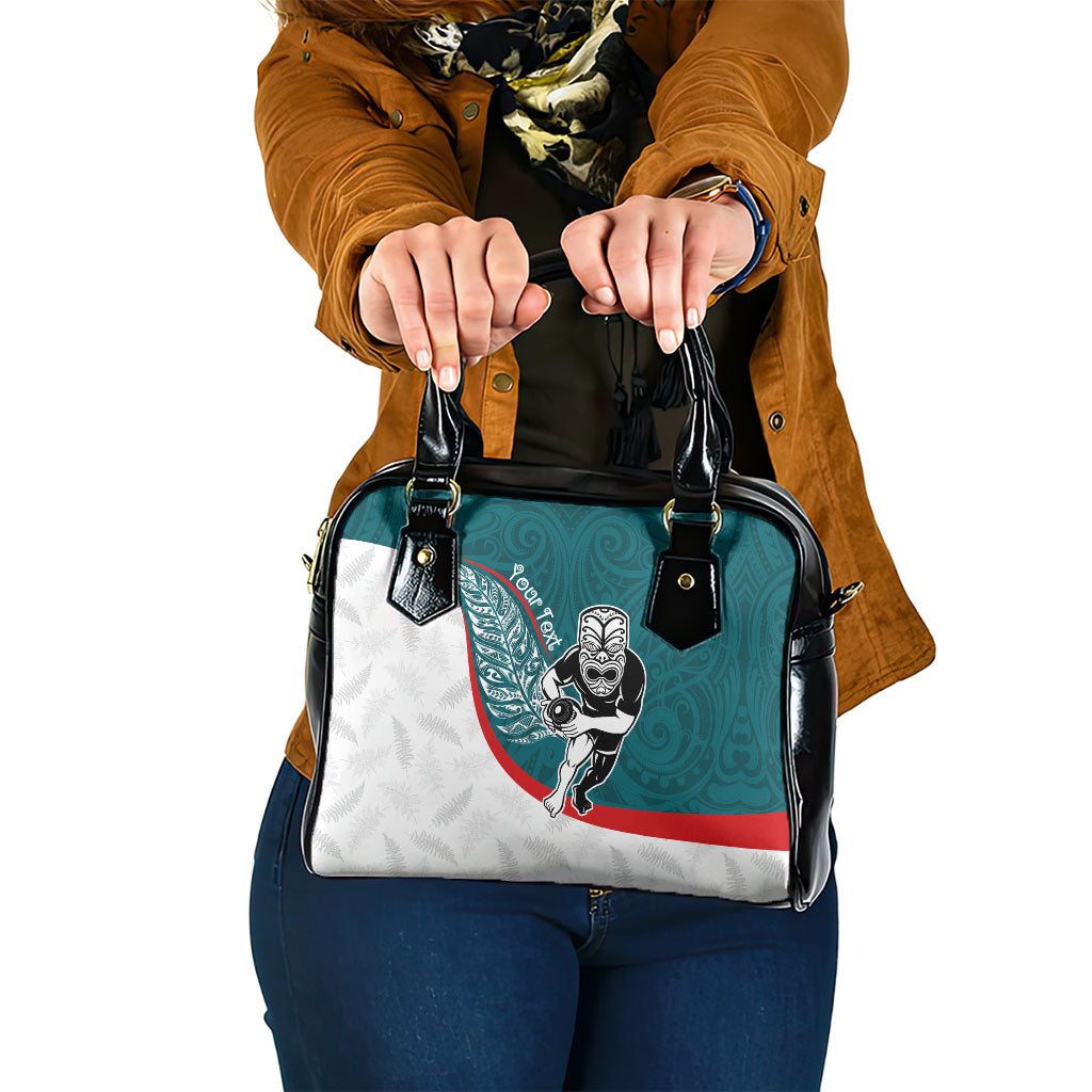 Personalised Aotearoa Lawn Bowls Shoulder Handbag Maori Warrior and Silver Fern Sporty Style Teal