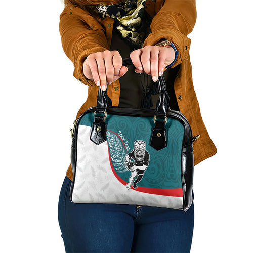 Personalised Aotearoa Lawn Bowls Shoulder Handbag Maori Warrior and Silver Fern Sporty Style Teal