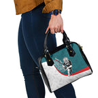 Personalised Aotearoa Lawn Bowls Shoulder Handbag Maori Warrior and Silver Fern Sporty Style Teal