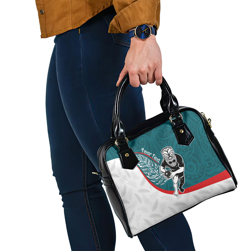 Personalised Aotearoa Lawn Bowls Shoulder Handbag Maori Warrior and Silver Fern Sporty Style Teal