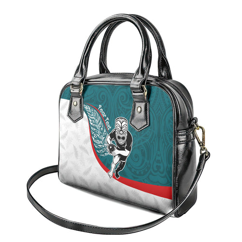 Personalised Aotearoa Lawn Bowls Shoulder Handbag Maori Warrior and Silver Fern Sporty Style Teal