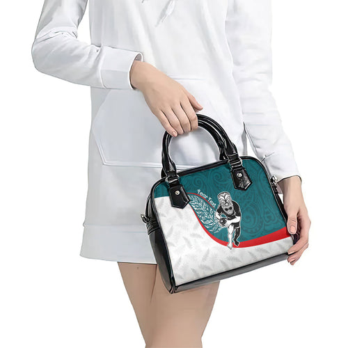 Personalised Aotearoa Lawn Bowls Shoulder Handbag Maori Warrior and Silver Fern Sporty Style Teal