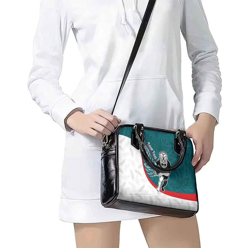 Personalised Aotearoa Lawn Bowls Shoulder Handbag Maori Warrior and Silver Fern Sporty Style Teal