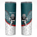 Personalised Aotearoa Lawn Bowls Skinny Tumbler Maori Warrior and Silver Fern Sporty Style Teal