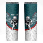 Personalised Aotearoa Lawn Bowls Skinny Tumbler Maori Warrior and Silver Fern Sporty Style Teal