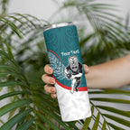 Personalised Aotearoa Lawn Bowls Skinny Tumbler Maori Warrior and Silver Fern Sporty Style Teal