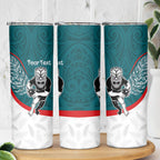Personalised Aotearoa Lawn Bowls Skinny Tumbler Maori Warrior and Silver Fern Sporty Style Teal