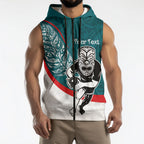 Personalised Aotearoa Lawn Bowls Sleeveless Zip Hoodie Maori Warrior and Silver Fern Sporty Style Teal
