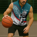 Personalised Aotearoa Lawn Bowls Sleeveless Zip Hoodie Maori Warrior and Silver Fern Sporty Style Teal