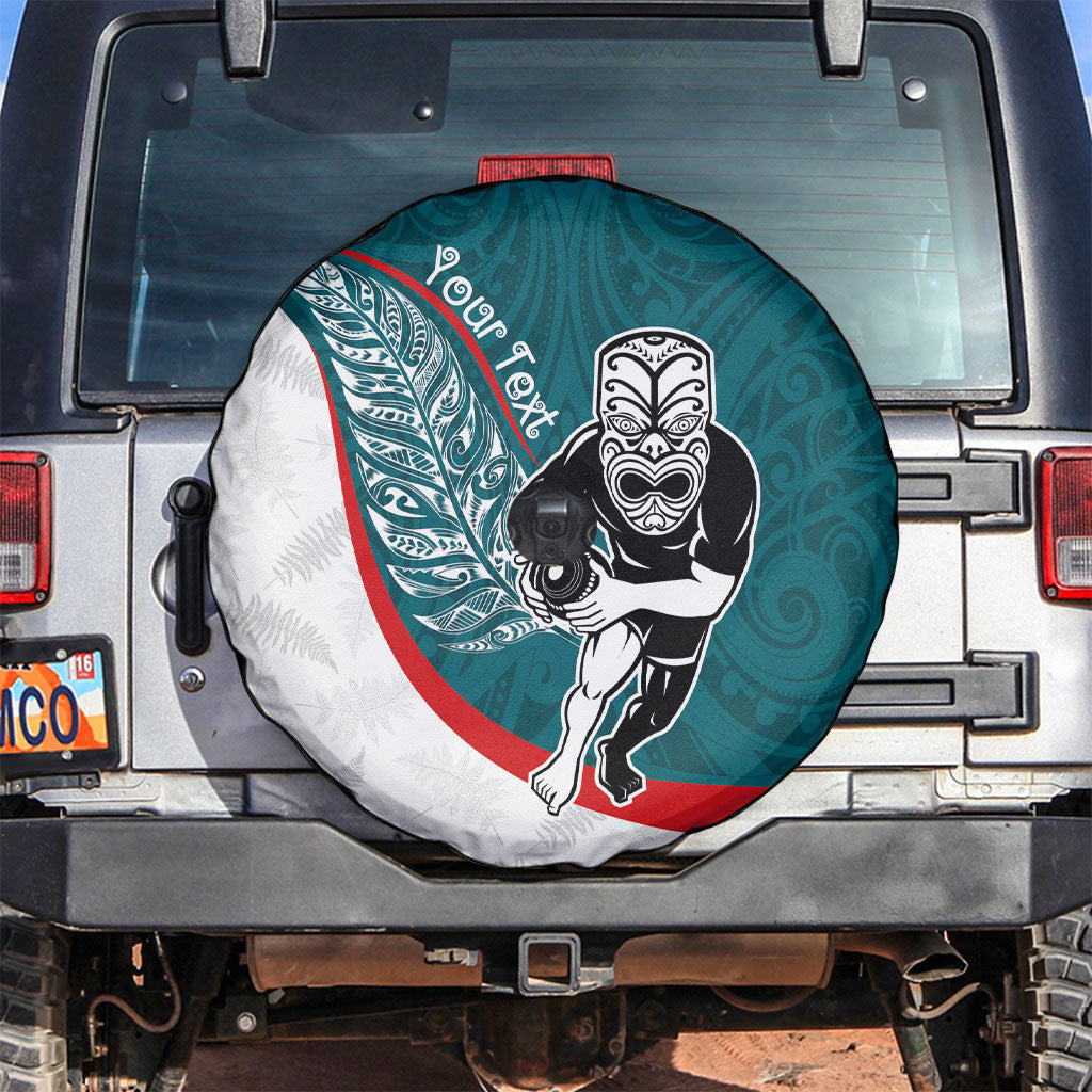 Personalised Aotearoa Lawn Bowls Spare Tire Cover Maori Warrior and Silver Fern Sporty Style Teal